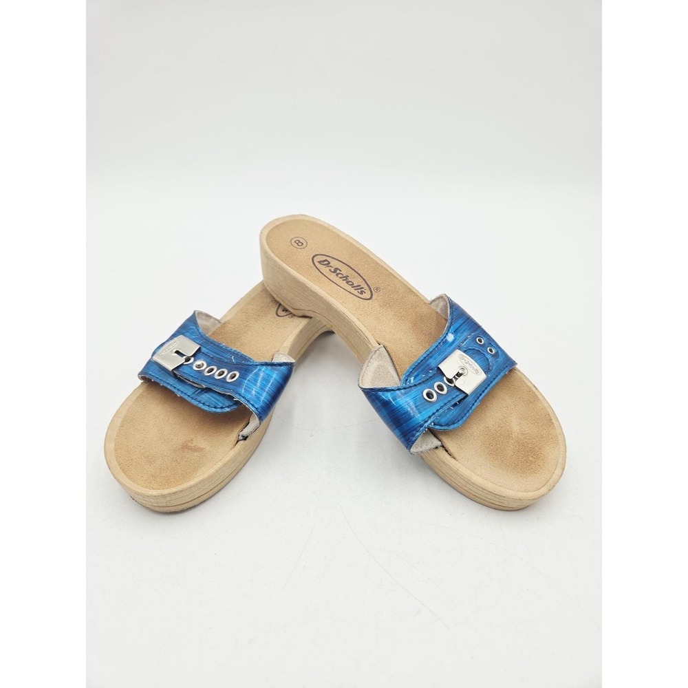 Vintage Dr Scholls Blue Shiny Exercise Sandals Leather Women's 8